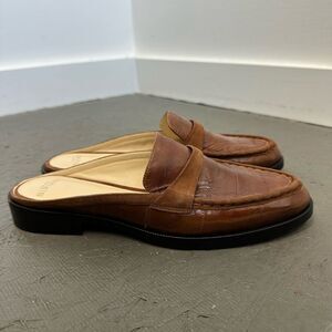 Alexandre Birman Brown Eel Skin Round Toe Mule Slip On Loafers Size 37 US 7